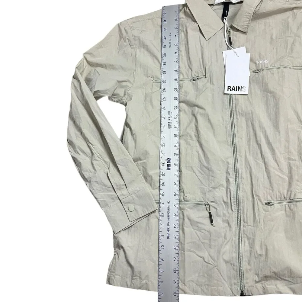 Rains‎ Jacket Men’s XL Cement Full Zip Collar 18690 Woven Athletic Shirt Pockets